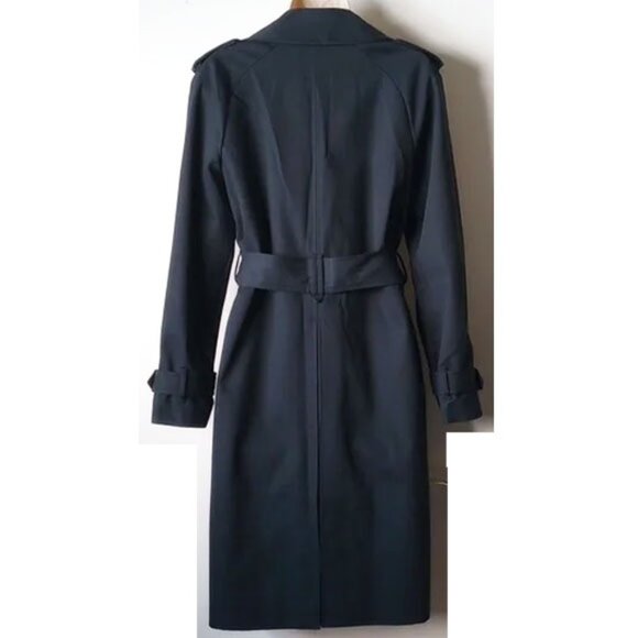 Sezane Scott Trench Coat 34 2 Marine Cotton Double Breasted Midi - Picture 3 of 12